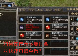 如何在传奇私服打金服快速赚取金币？