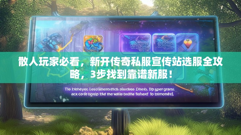 散人玩家必看，新开传奇私服宣传站选服全攻略，3步找到靠谱新服！